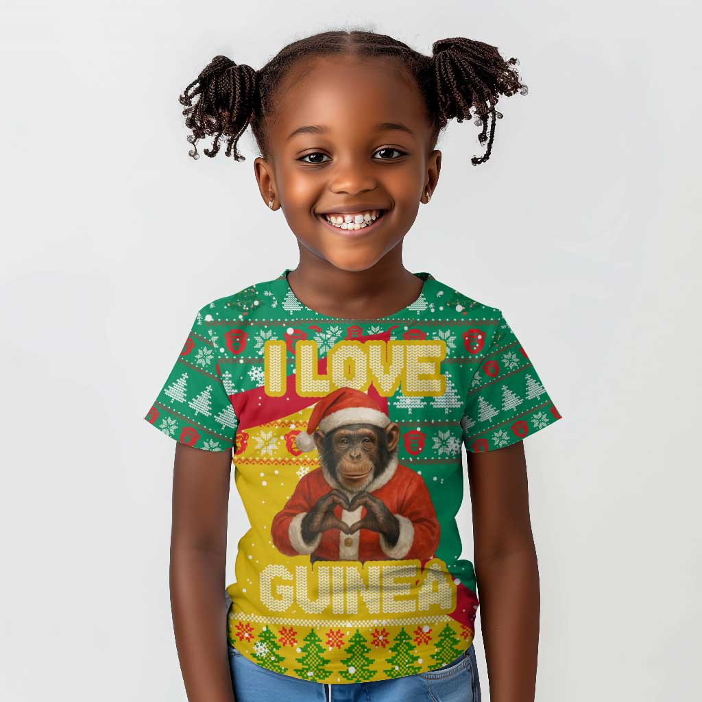 Guinea Christmas Kid T shirt Santa Chimpanzee Heart Hands and Snowflake - African Pride