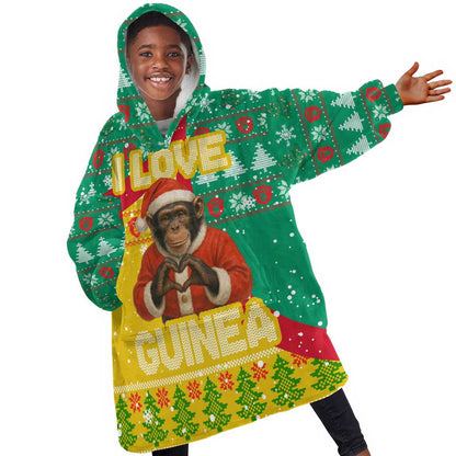 Guinea Christmas Kid Wearable Blanket Hoodie Santa Chimpanzee Heart Hands and Snowflake - African Pride