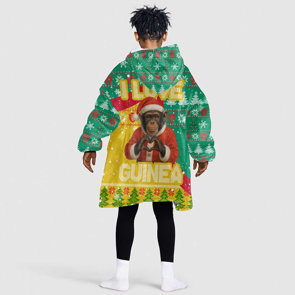 Guinea Christmas Kid Wearable Blanket Hoodie Santa Chimpanzee Heart Hands and Snowflake - African Pride