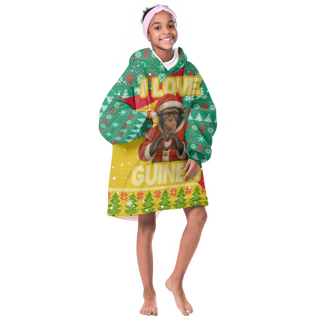 Guinea Christmas Kid Wearable Blanket Hoodie Santa Chimpanzee Heart Hands and Snowflake - African Pride