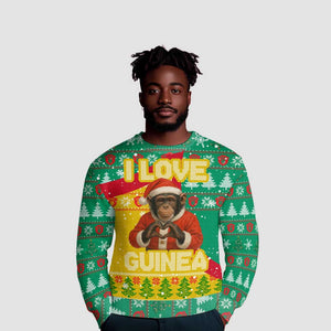 Guinea Christmas Ugly Christmas Sweater Santa Chimpanzee Heart Hands and Snowflake - African Pride