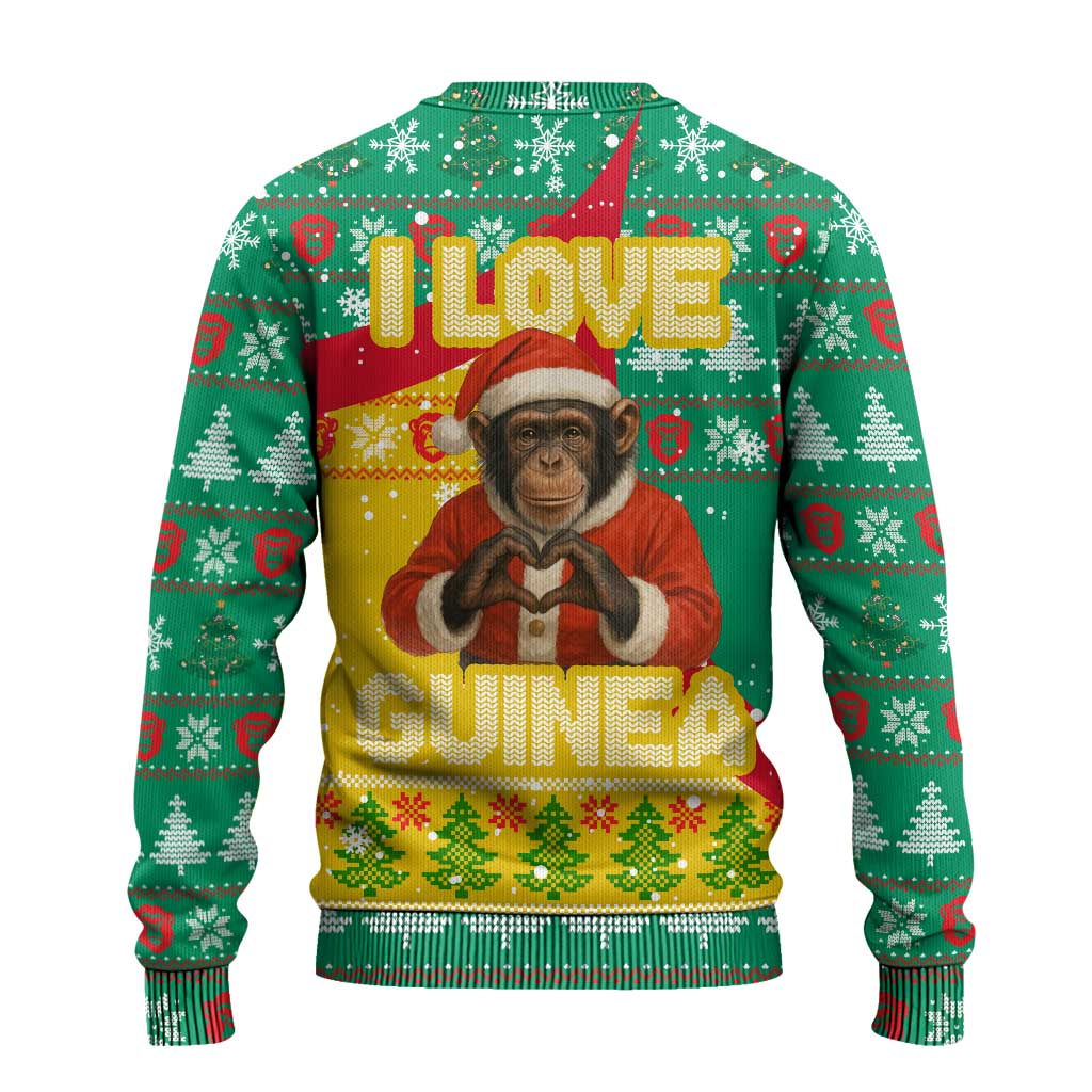 Guinea Christmas Ugly Christmas Sweater Santa Chimpanzee Heart Hands and Snowflake - African Pride