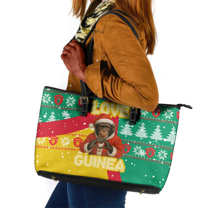 Guinea Christmas Leather Tote Bag Santa Chimpanzee Heart Hands and Snowflake - African Pride