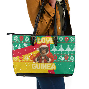 Guinea Christmas Leather Tote Bag Santa Chimpanzee Heart Hands and Snowflake - African Pride
