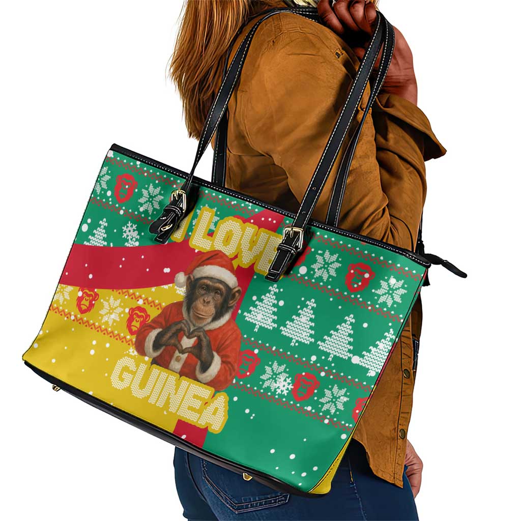 Guinea Christmas Leather Tote Bag Santa Chimpanzee Heart Hands and Snowflake - African Pride