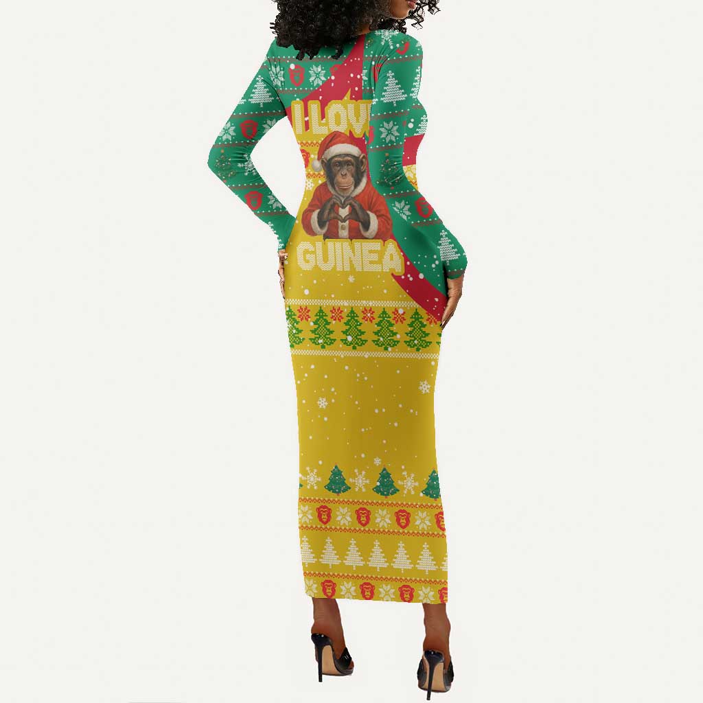 Guinea Christmas Long Sleeve Bodycon Dress Santa Chimpanzee Heart Hands and Snowflake - African Pride