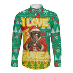 Guinea Christmas Long Sleeve Button Shirt Santa Chimpanzee Heart Hands and Snowflake - African Pride