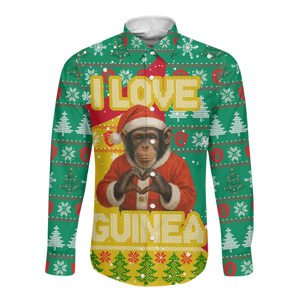 Guinea Christmas Long Sleeve Button Shirt Santa Chimpanzee Heart Hands and Snowflake - African Pride