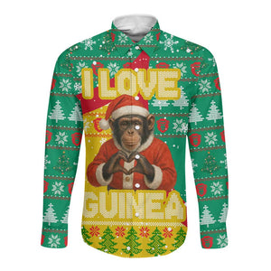 Guinea Christmas Long Sleeve Button Shirt Santa Chimpanzee Heart Hands and Snowflake - African Pride