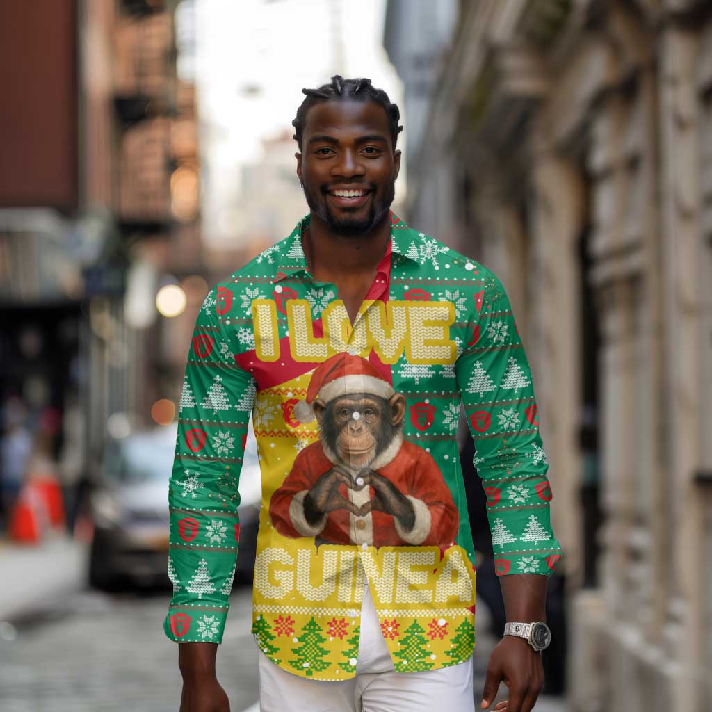 Guinea Christmas Long Sleeve Button Shirt Santa Chimpanzee Heart Hands and Snowflake - African Pride