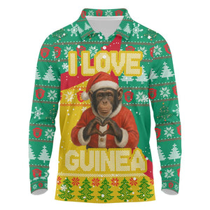 Guinea Christmas Long Sleeve Polo Shirt Santa Chimpanzee Heart Hands and Snowflake - African Pride