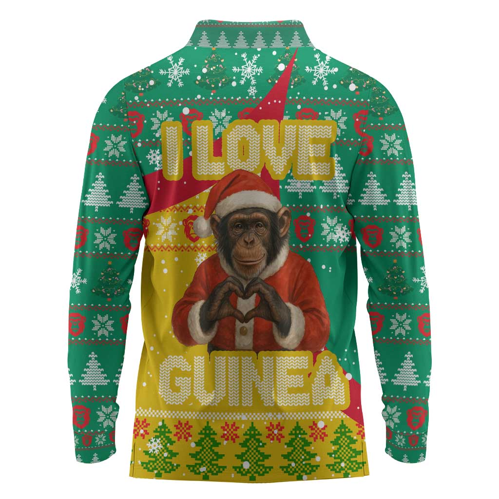 Guinea Christmas Long Sleeve Polo Shirt Santa Chimpanzee Heart Hands and Snowflake - African Pride