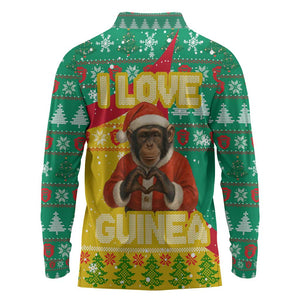 Guinea Christmas Long Sleeve Polo Shirt Santa Chimpanzee Heart Hands and Snowflake - African Pride