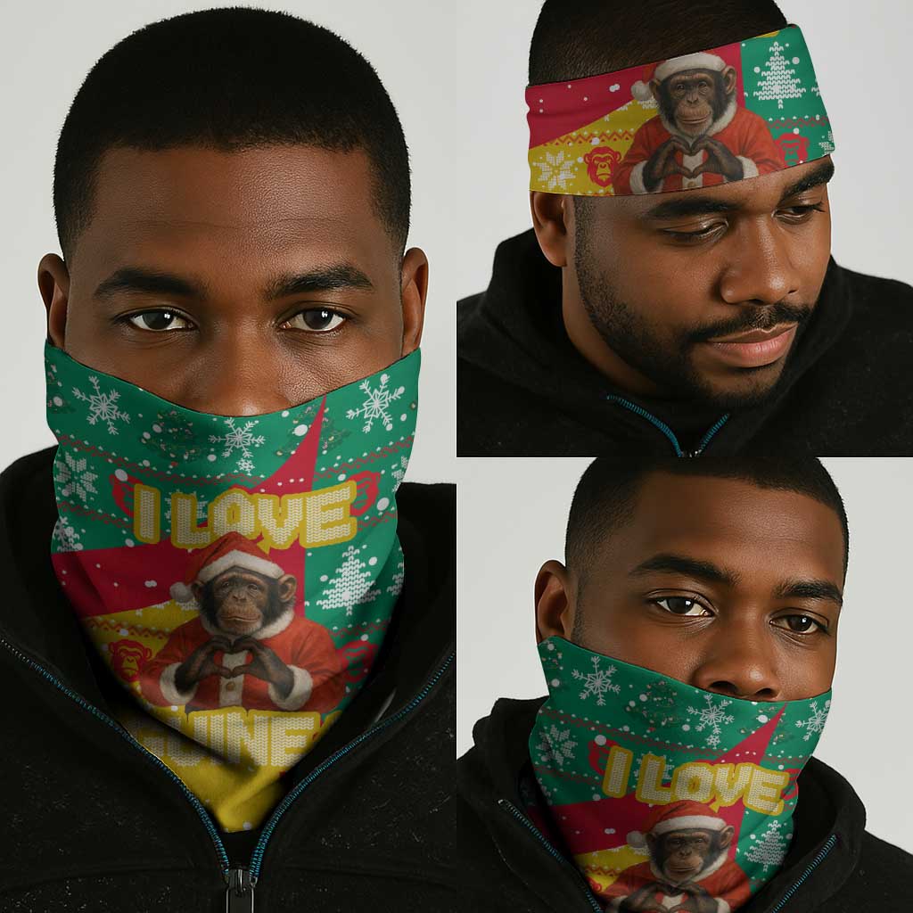 Guinea Christmas Neck Gaiter Santa Chimpanzee Heart Hands and Snowflake - African Pride