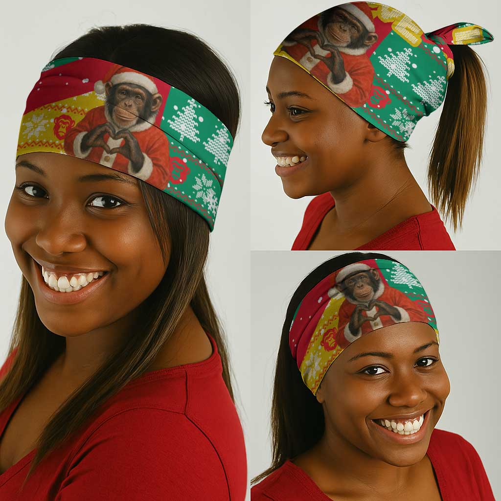 Guinea Christmas Neck Gaiter Santa Chimpanzee Heart Hands and Snowflake - African Pride