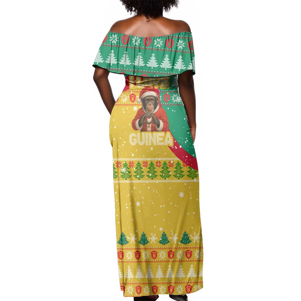 Guinea Christmas Off Shoulder Maxi Dress Santa Chimpanzee Heart Hands and Snowflake - African Pride