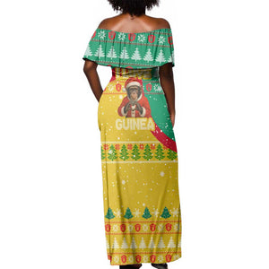 Guinea Christmas Off Shoulder Maxi Dress Santa Chimpanzee Heart Hands and Snowflake - African Pride