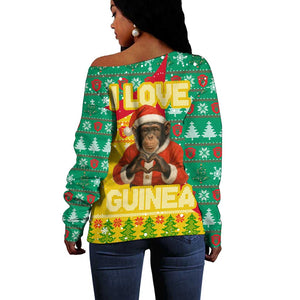 Guinea Christmas Off Shoulder Sweater Santa Chimpanzee Heart Hands and Snowflake - African Pride