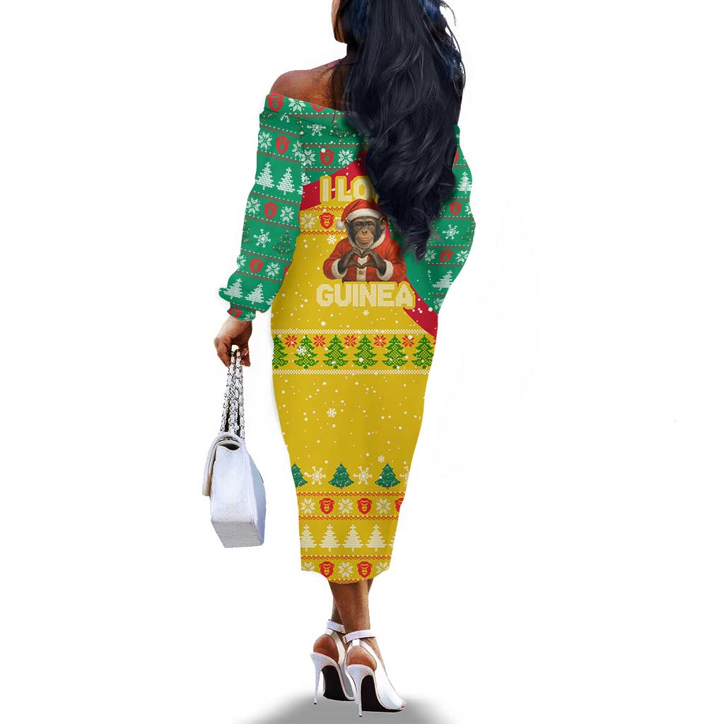 Guinea Christmas Off The Shoulder Long Sleeve Dress Santa Chimpanzee Heart Hands and Snowflake - African Pride