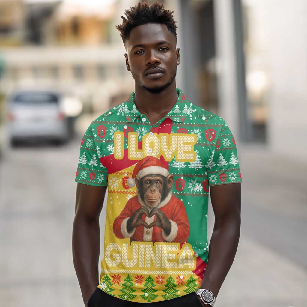 Guinea Christmas Polo Shirt Santa Chimpanzee Heart Hands and Snowflake - African Pride