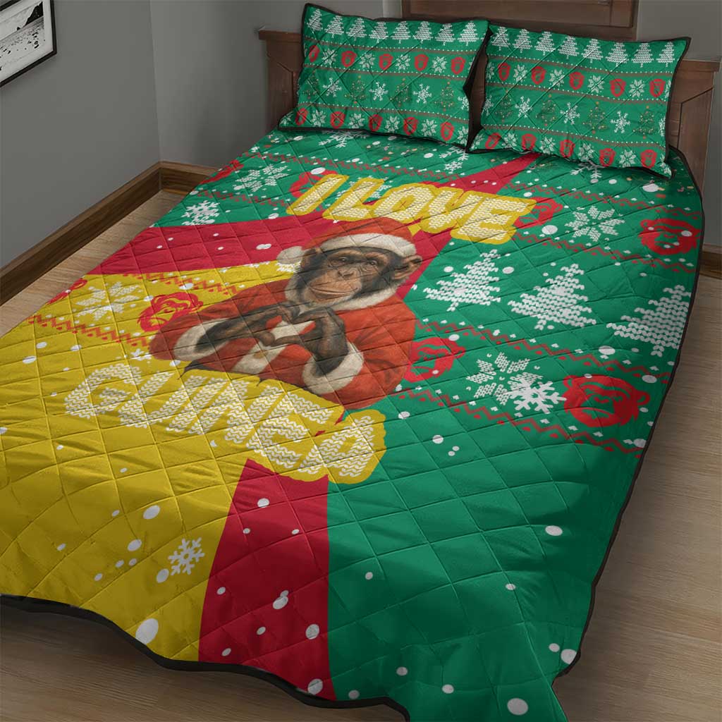 Guinea Christmas Quilt Bed Set Santa Chimpanzee Heart Hands and Snowflake - African Pride