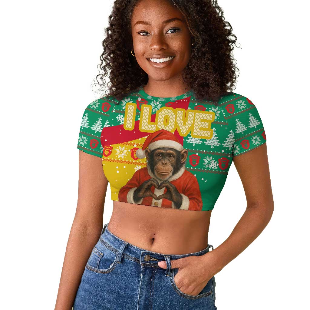 Guinea Christmas Raglan Cropped T shirt Santa Chimpanzee Heart Hands and Snowflake - African Pride