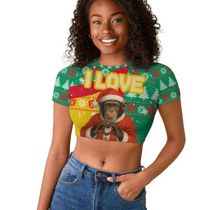 Guinea Christmas Raglan Cropped T shirt Santa Chimpanzee Heart Hands and Snowflake - African Pride