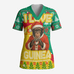 Guinea Christmas Scrub Top Santa Chimpanzee Heart Hands and Snowflake - African Pride