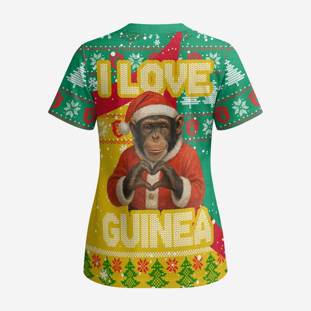 Guinea Christmas Scrub Top Santa Chimpanzee Heart Hands and Snowflake - African Pride