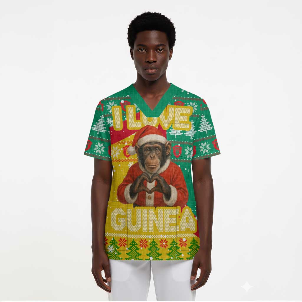 Guinea Christmas Scrub Top Santa Chimpanzee Heart Hands and Snowflake - African Pride