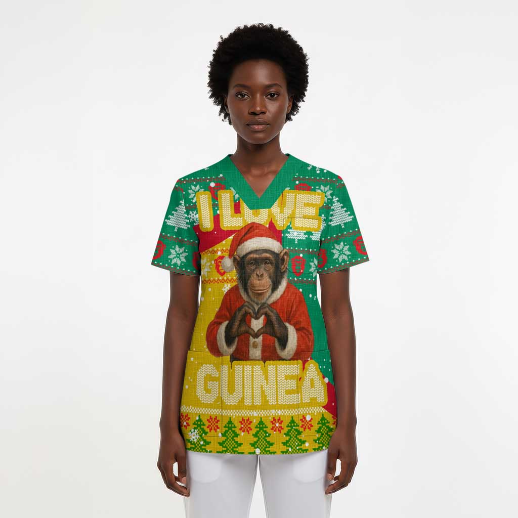 Guinea Christmas Scrub Top Santa Chimpanzee Heart Hands and Snowflake - African Pride
