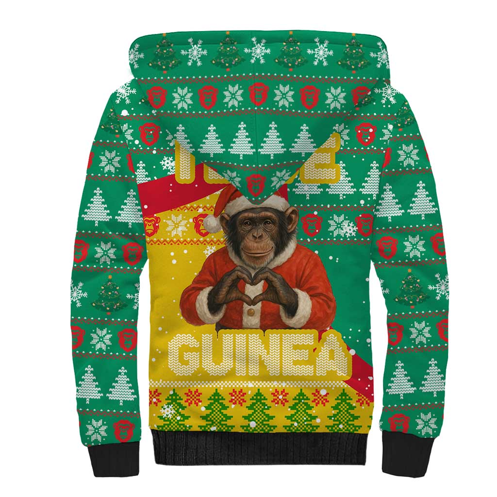 Guinea Christmas Sherpa Hoodie Santa Chimpanzee Heart Hands and Snowflake - African Pride