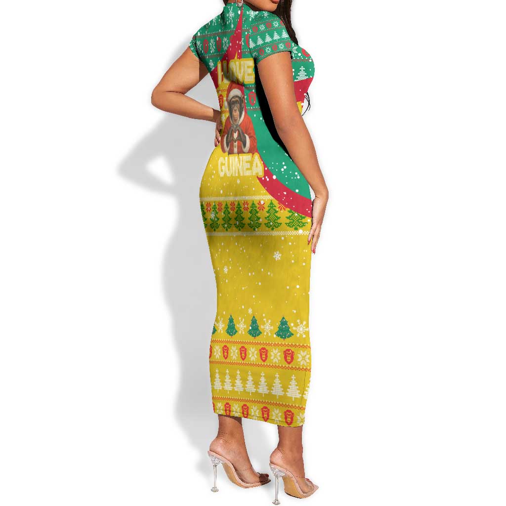 Guinea Christmas Short Sleeve Bodycon Dress Santa Chimpanzee Heart Hands and Snowflake - African Pride