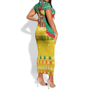 Guinea Christmas Short Sleeve Bodycon Dress Santa Chimpanzee Heart Hands and Snowflake - African Pride