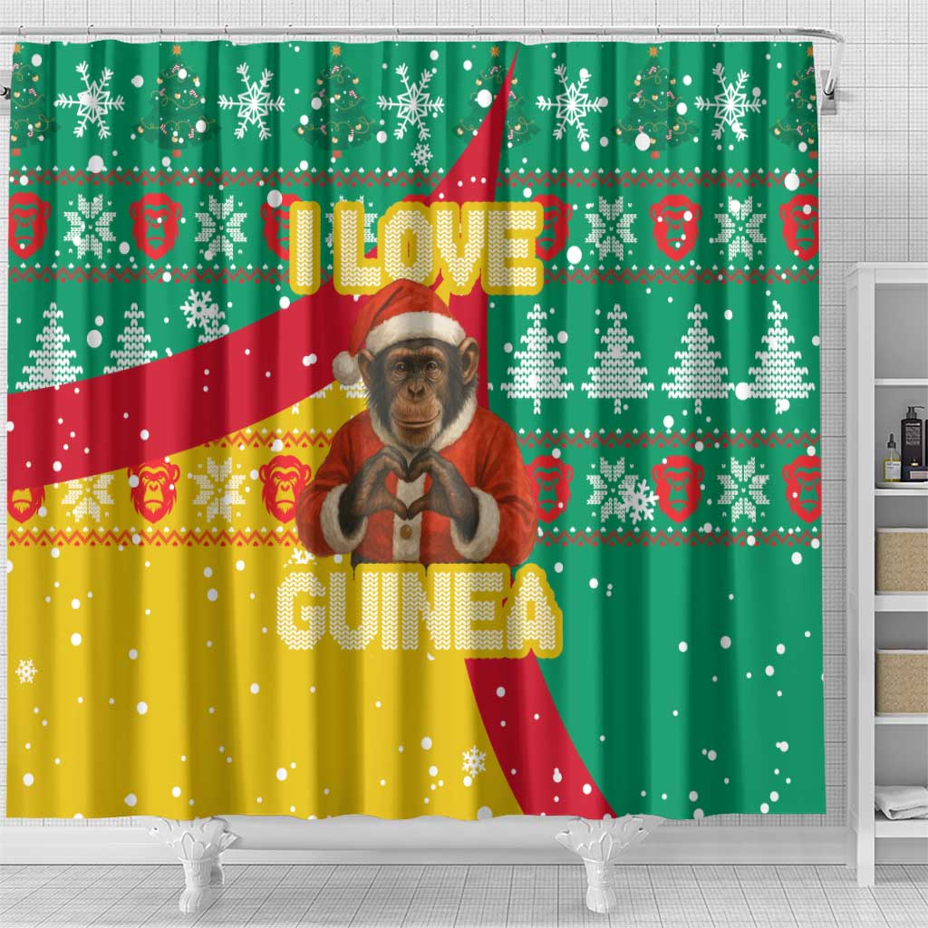 Guinea Christmas Shower Curtain Santa Chimpanzee Heart Hands and Snowflake - African Pride