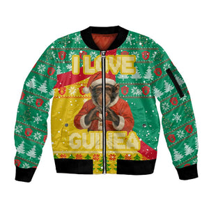 Guinea Christmas Sleeve Zip Bomber Jacket Santa Chimpanzee Heart Hands and Snowflake - African Pride