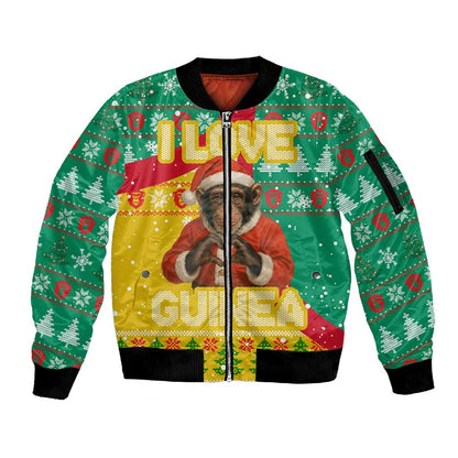 Guinea Christmas Sleeve Zip Bomber Jacket Santa Chimpanzee Heart Hands and Snowflake - African Pride