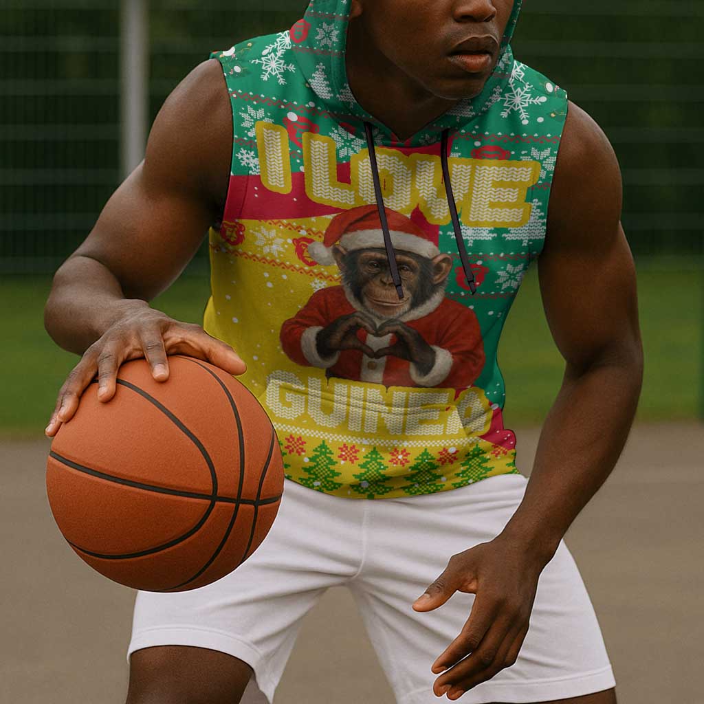 Guinea Christmas Sleeveless Hoodie Santa Chimpanzee Heart Hands and Snowflake - African Pride