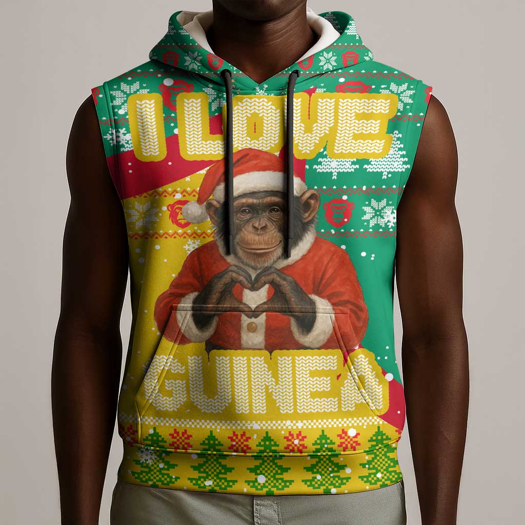Guinea Christmas Sleeveless Hoodie Santa Chimpanzee Heart Hands and Snowflake - African Pride