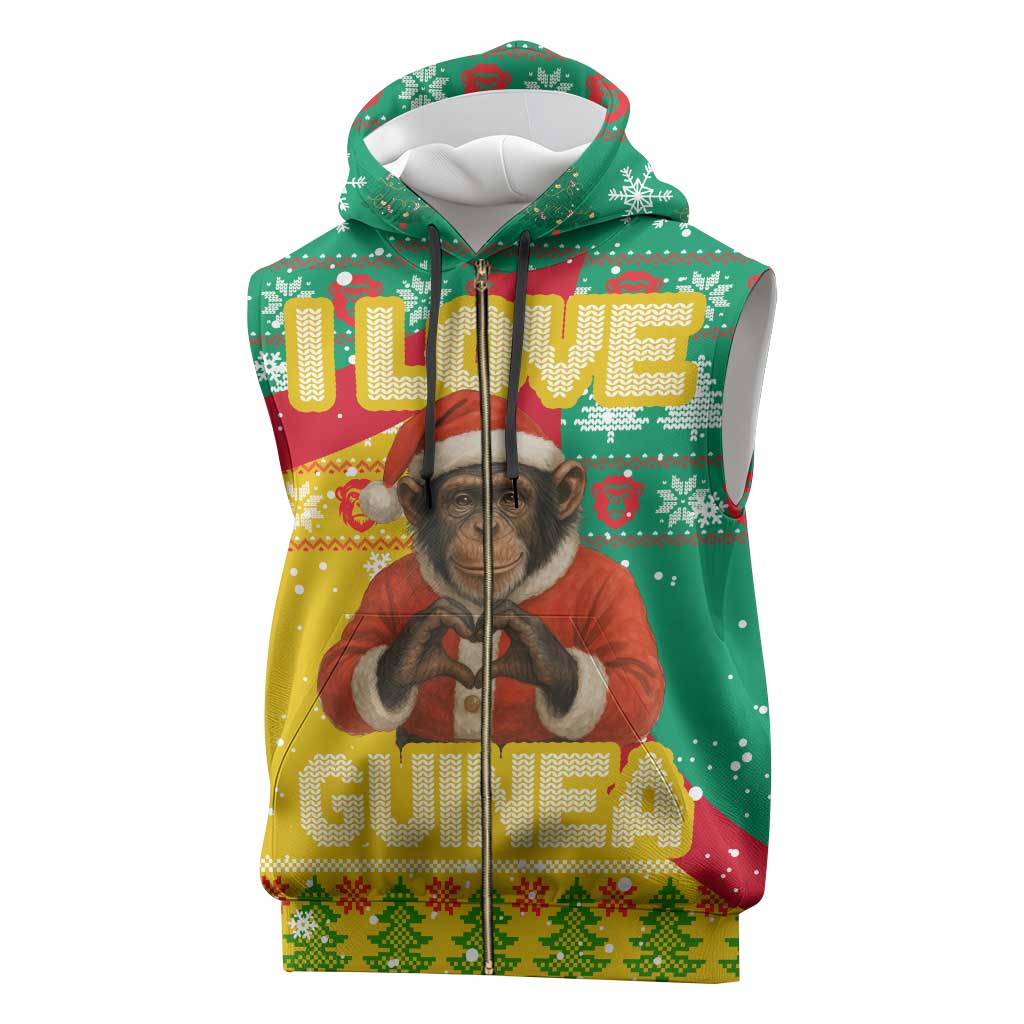 Guinea Christmas Sleeveless Zip Hoodie Santa Chimpanzee Heart Hands and Snowflake - African Pride