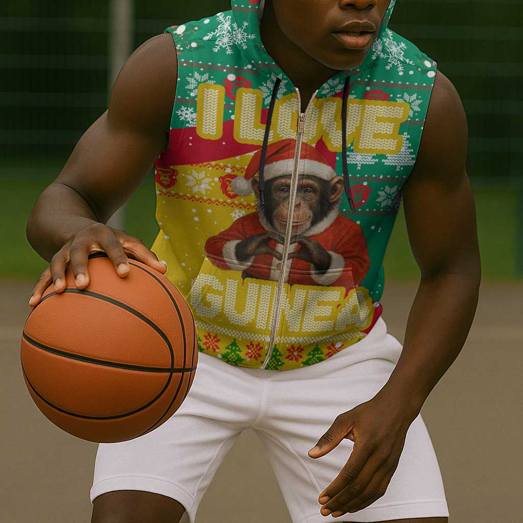 Guinea Christmas Sleeveless Zip Hoodie Santa Chimpanzee Heart Hands and Snowflake - African Pride