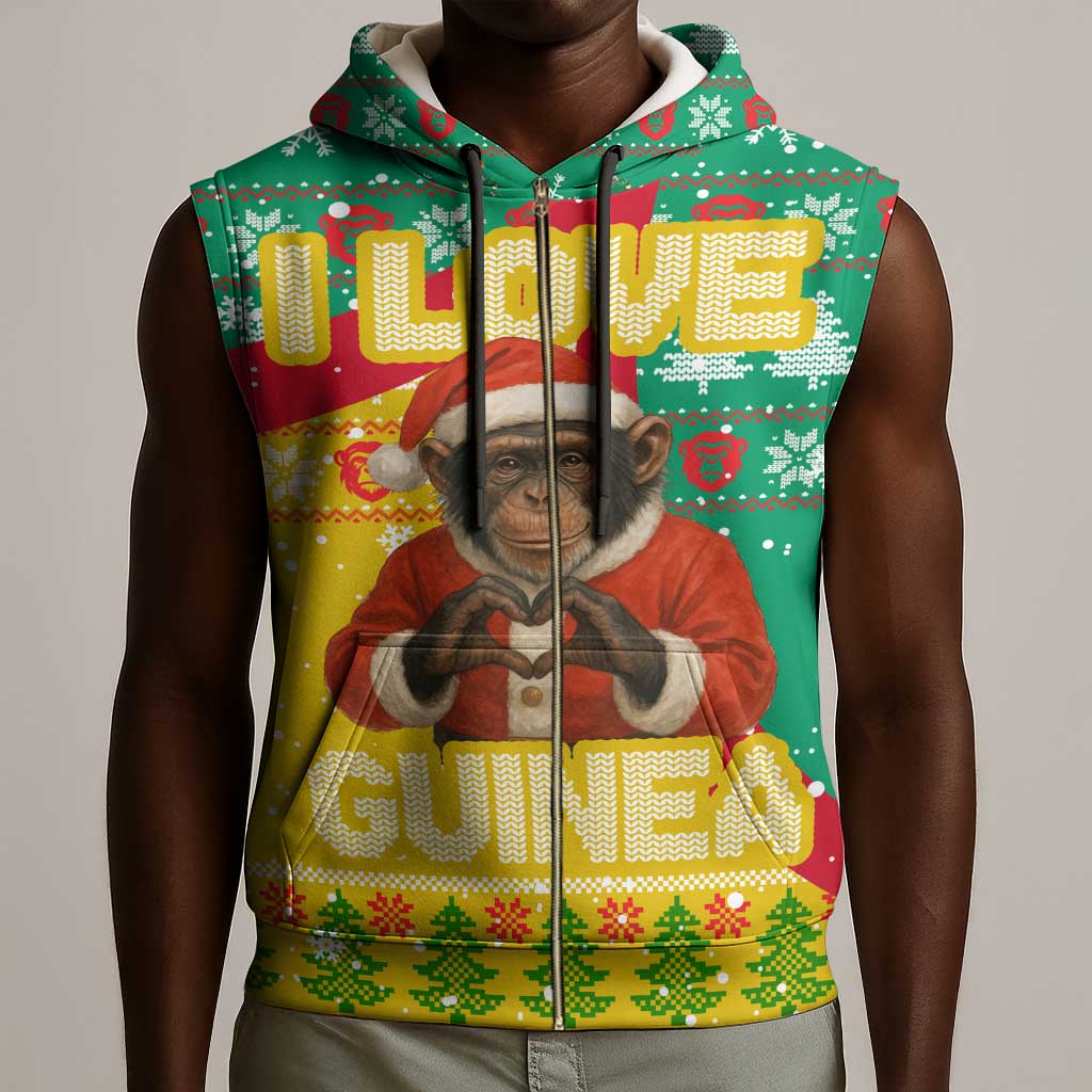 Guinea Christmas Sleeveless Zip Hoodie Santa Chimpanzee Heart Hands and Snowflake - African Pride