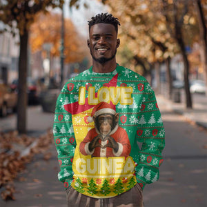 Guinea Christmas Sweatshirt Santa Chimpanzee Heart Hands and Snowflake - African Pride