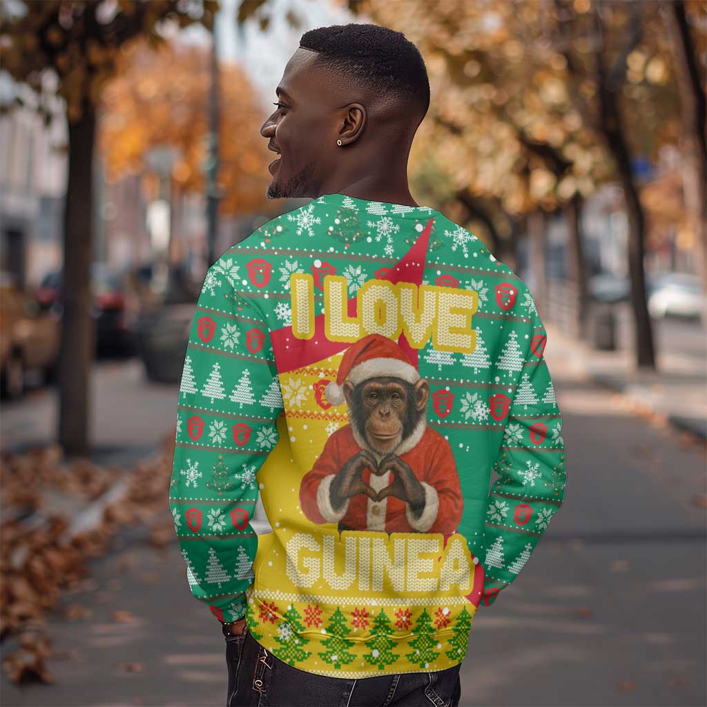 Guinea Christmas Sweatshirt Santa Chimpanzee Heart Hands and Snowflake - African Pride