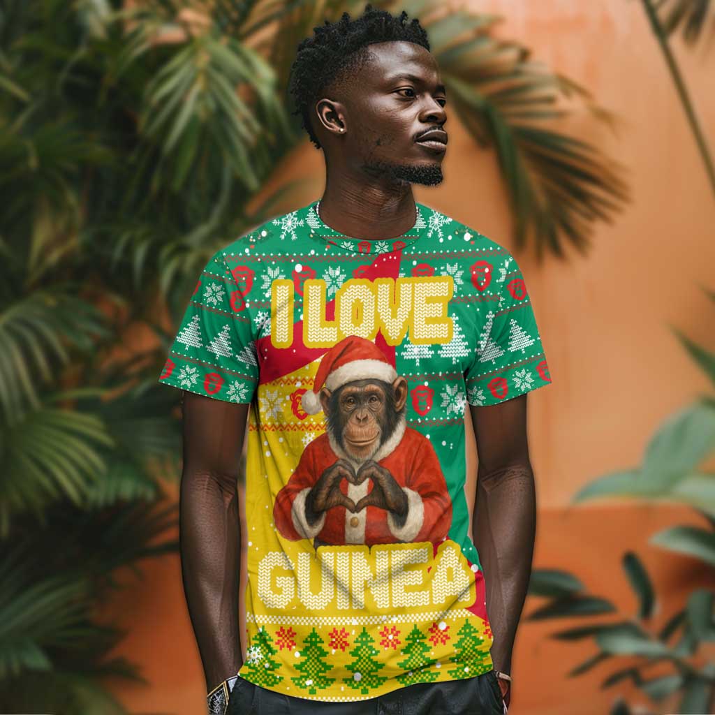 Guinea Christmas T shirt Santa Chimpanzee Heart Hands and Snowflake - African Pride