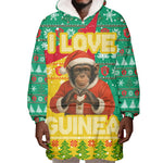 Guinea Christmas Wearable Blanket Hoodie Santa Chimpanzee Heart Hands and Snowflake - African Pride