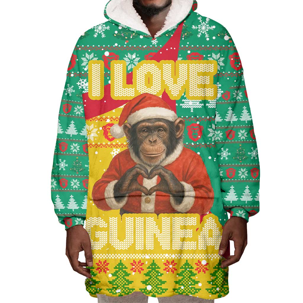 Guinea Christmas Wearable Blanket Hoodie Santa Chimpanzee Heart Hands and Snowflake - African Pride