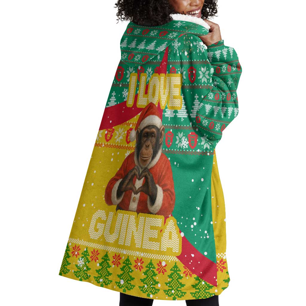 Guinea Christmas Wearable Blanket Hoodie Santa Chimpanzee Heart Hands and Snowflake - African Pride