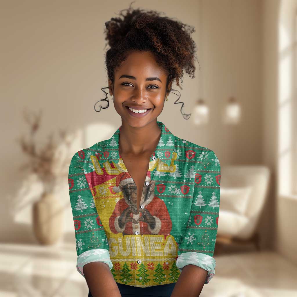 Guinea Christmas Women Casual Shirt Santa Chimpanzee Heart Hands and Snowflake - African Pride
