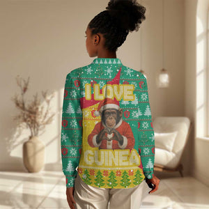 Guinea Christmas Women Casual Shirt Santa Chimpanzee Heart Hands and Snowflake - African Pride